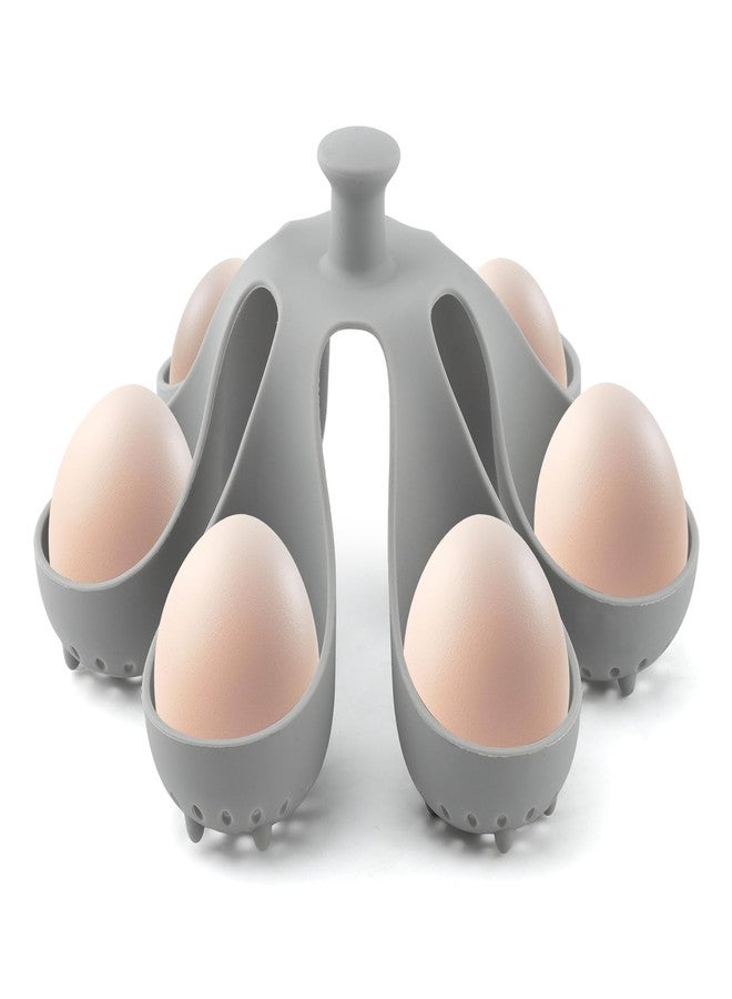 Restynic Silicone Egg Boiler Rack for 6 Eggs, Anti-Scald Handle & Drainage Holes, Fits Families, Dorms & Small Kitchens, Easy Storage & Quick Clean-Up - Image 1